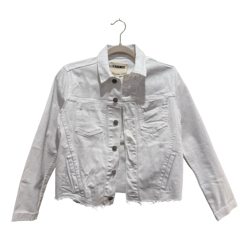 NWT L'Agence Janelle Cropped Slim-Fit Jean Jacket Casual Denim Blanc White Sz S - Picture 4 of 16